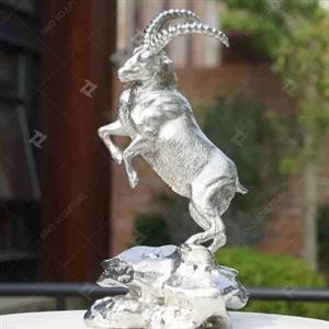 Vivid Polished Stainless Steel Standing Goat Decoration Sculpture