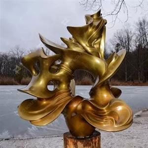 Golden Patina Casting Bronze Sculpture Sun Wheel Medium Size