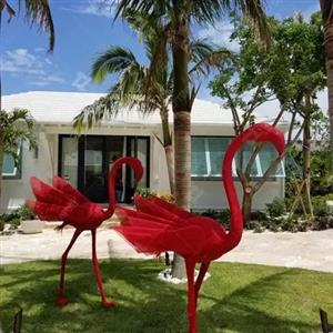 Stainless Steel Sculpture Flamingo with Red Painted