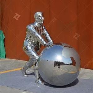 Stainless Steel Sculpture Casting Mirrored Figure and Globe