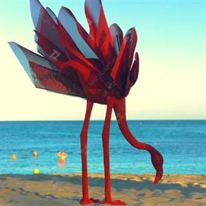 Paint Finish Stainless Steel Artwork Outdoor Red Metal Flamingo Statue
